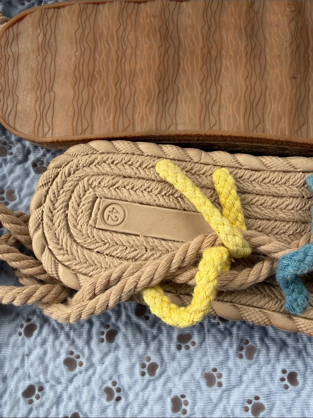 Braided Rope Lace-Up Sandals with Multicolor Accents - Tan